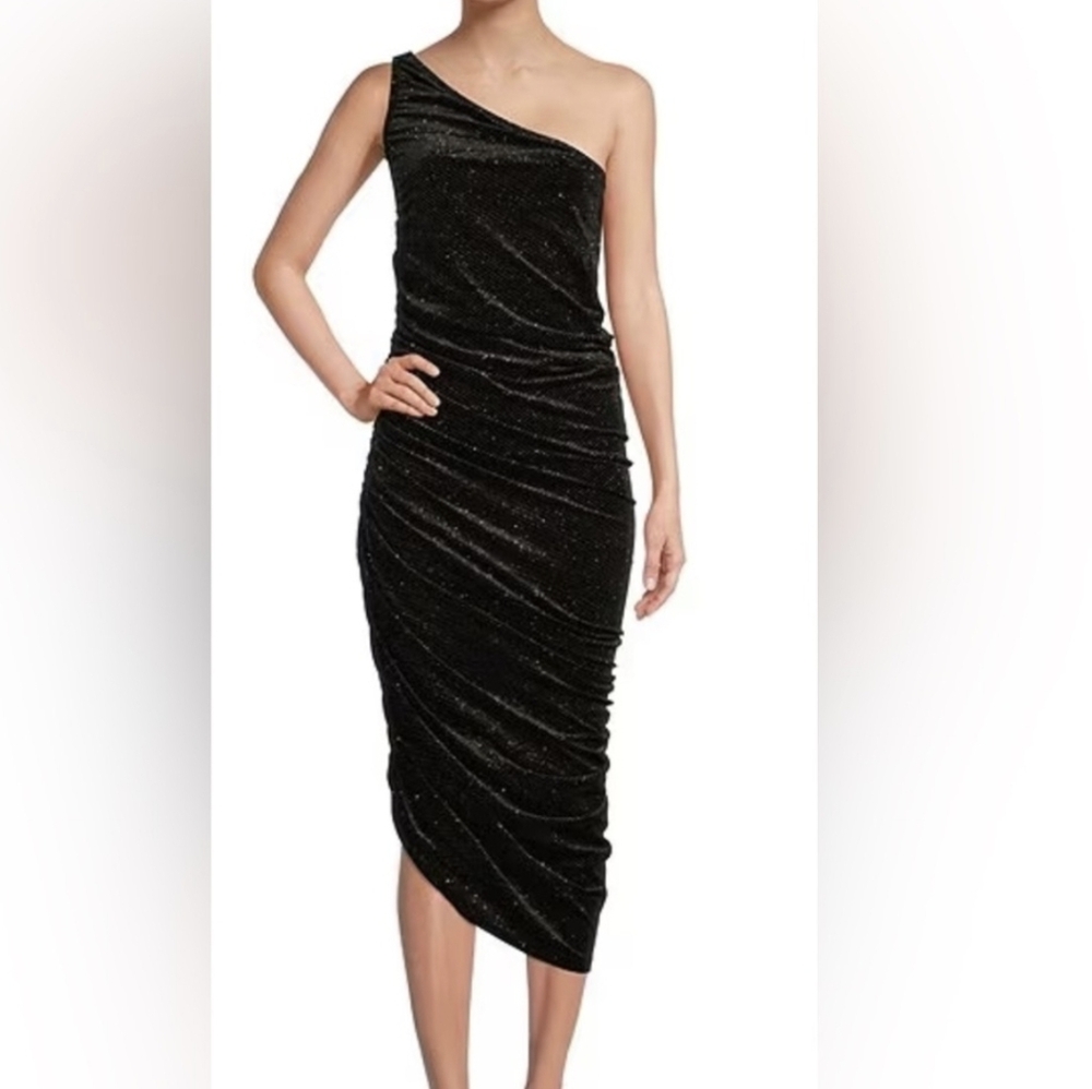 NWT. Gibson Latimer Black One-Shoulder Dress
